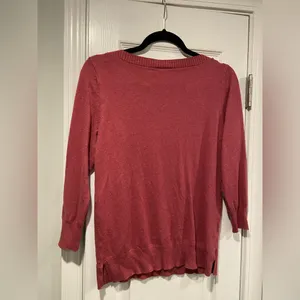Loft Size M Burgundy Boat Neck 3/4 Sleeve Pullover Knit Top Split Hem Sweater thumbnail 7