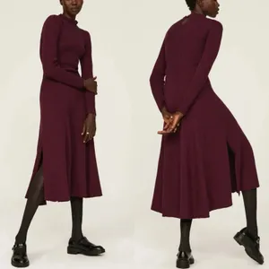 Pamela‎ Love Midi Sweater Dress Women Medium Maroon Long Sleeve A-Line Knit thumbnail 2