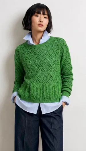 J Crew Pointelle Crewneck Sweater with Fringe thumbnail 1