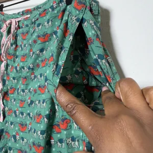 Roller Rabbit Women Cotton Pajama Pants L Green Christmas Elephant Sleigh Pocket thumbnail 3