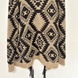 Cato Womens Beige Black Gold Metallic Open Front Cardigan Geometric Tassel Drape thumbnail 7