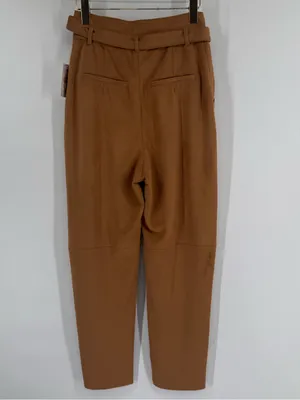 Free People Camel Nightfall‎ Vegan Faux Suede Tie High-Waisted Paperbag Pants thumbnail 4