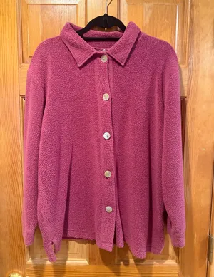 L.L.Bean fleece button down cardigan size large . Pink thumbnail 1