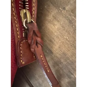 Vintage Dooney & Bourke Red Pebbled Leather Satchel Bag Tan Trim Duck Logo Large thumbnail 7