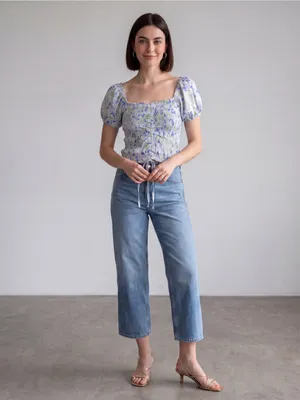 Olivaceious Smocked puff sleeve milk maid crop Blouse romantic Coquette girl thumbnail 3