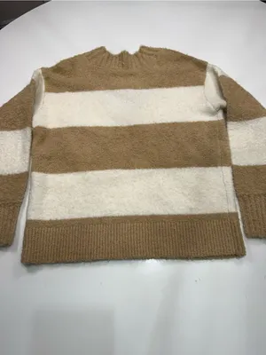 aerie Wide-Striped V-Neck Sweater in Cream and Tan thumbnail 6