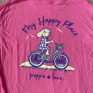 Pink Short Sleeve Tee with Playful Puppie Love Graphic thumbnail 2