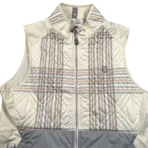 Peter Millar Lizzie Hybrid Vest Womens Large Cream Gray Plaid Quilted Full Zip thumbnail 1