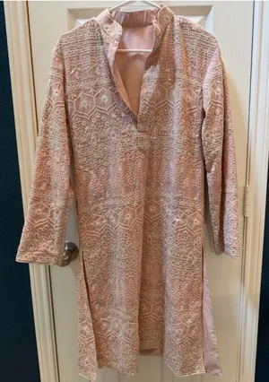 Long Sleeve Embroidered Pink Tunic Dress thumbnail 1
