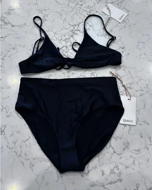 NWT Quince Black Knot Tie Bikini Top & High Rise Bottom Set Size Small thumbnail 1