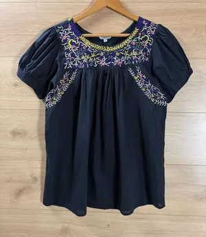 TRAMP Women’s embroidered Peasant Top Large Black thumbnail 1