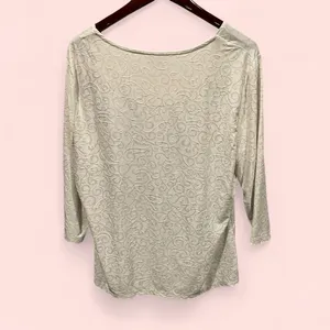 JM Collection Cute creamy textured metallic swirl stretchy top 3/4 sleeve lightweight thumbnail 3