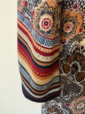 entro Brown Paisley Long-Sleeve Swing Dress with Striped Hem thumbnail 5