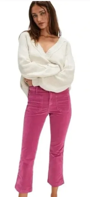NWOT Free People High Time Velvet Kick Flare Pants In Very Berry SZ-0 thumbnail 1
