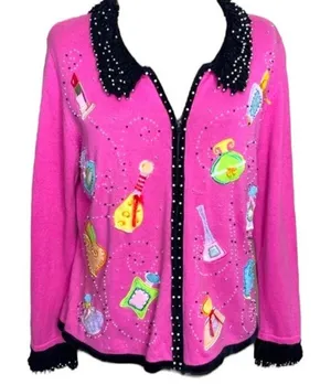 Jack B Quick 90s Pink Perfume Knit Cardigan size Medium thumbnail 1