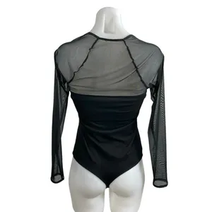 Abercrombie & Fitch Black Sweetheart Neck Mesh Sheer Long Sleeve Bodysuit Top M thumbnail 3