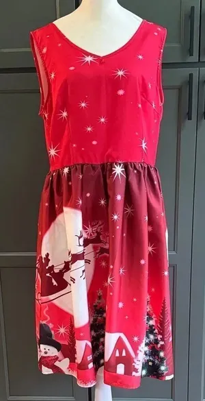 Festive Red Dress with Santa Print thumbnail 1