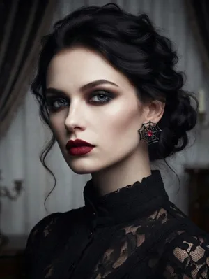Gorgeous Retro Gothic Spider Web Stud Earrings with Ruby Color Decor Faux Fashio thumbnail 3