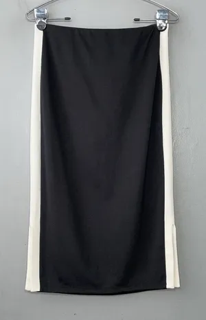 Bodycon Midi Pencil Skirt Size XS Black White Stripe Pull on Knit Office Siren thumbnail 1