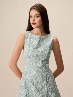 RIHOAS Women's Green Boat Neck Jacquard Mini Dress L thumbnail 3