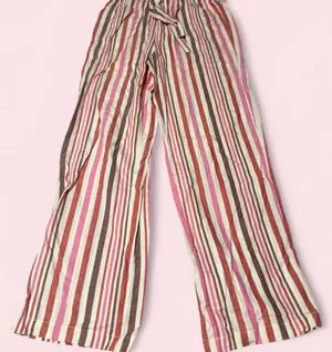 Auden Pink Brown Cream Striped Wide-Leg Pajama Pants thumbnail 1