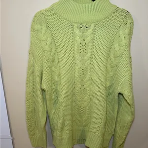 Vero Moda Lime Green Cable Knit Mock Neck Sweater Pointelle Pullover Women Large thumbnail 2