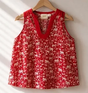 Maeve Anthropologie Red Safari Animal Print Sleeveless V-Neck Blouse Top Size 2 thumbnail 1