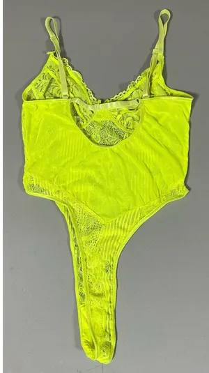 Lime Green Yellow Neon Floral Lace Underwire Teddy Onesie Playsuit Lingerie Bodysuit Size S 💚 thumbnail 2