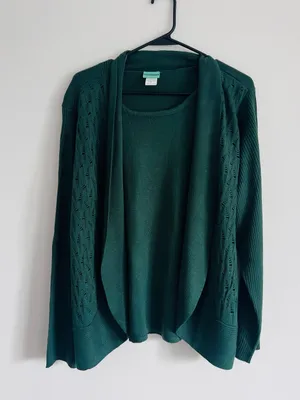 Forest Green Open-Front Knit Cardigan Sweater thumbnail 2