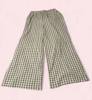 SHEIN Olive Green and White Gingham Wide Leg Pants thumbnail 1