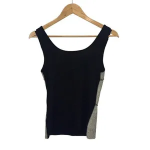 Bailey 44 Giallo Top Womens Mixed Media Cracked Leather Tank Top Black Off White thumbnail 5