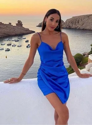 ZARA nwt satin effect lingerie style cobalt blue mini party coctail dress thumbnail 1