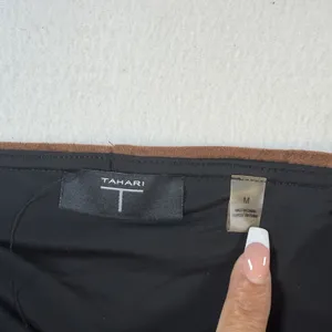 T Tahari Pants Womens Medium Brown‎ Faux Leather High Rise Stretch Pull On Slim thumbnail 3