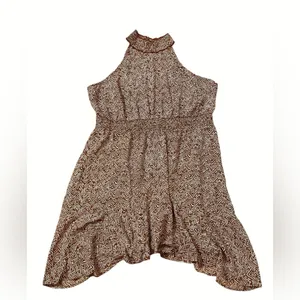 Maurice's Airy Lightweight Brown Printed Smocked Nick Neck Shark Bite Hem Pull Over Dress thumbnail 3