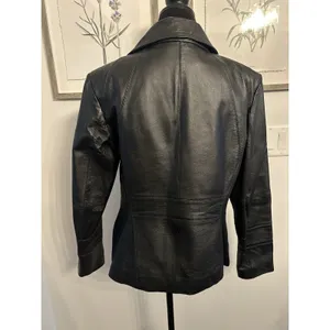 Women’s Black Leather Jacket Blazer Medium Button Up Hipster Retro VTG East 5th thumbnail 2