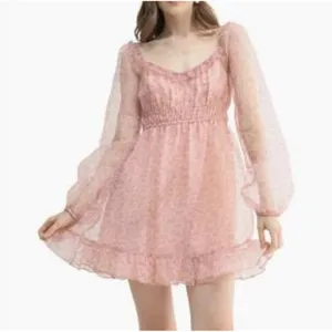 All in‎ Favor Mini Dress Women Medium Pink Pink Mauve Floral Sheer Puff Sleeve thumbnail 1
