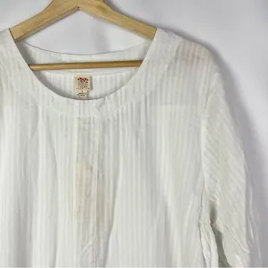 Joah Brown Premium White‎ Cotton Short Sleeve Tunic Blouse L thumbnail 3