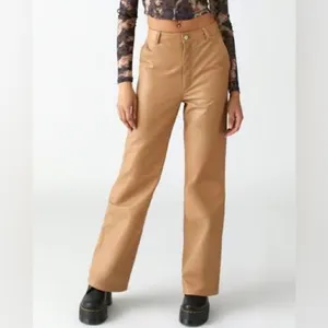 NEW Hollister high rise vegan leather bootcut Pants size 24 camel tan thumbnail 2