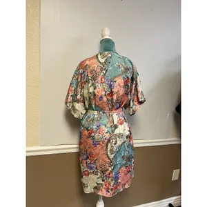 Cinema Etoile Vintage 2 Piece Nightgown Kimono Robe Set Floral Chain Print M/L thumbnail 12