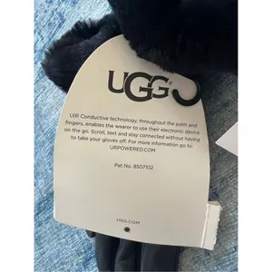 NWT! UGG Black Genuine Leather Shearling Cuff Touchscreen Compatible Gloves S thumbnail 5