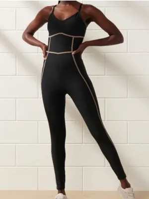 YPB Abercrombie & Fitch‎ Sculptflex Black Tan Corset Body Athletic Jumpsuit thumbnail 1
