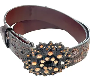 Chico’s Women’s Vintage Tooled‎ Embroidered Leather Belt Denim Sequins thumbnail 1