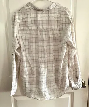 3/$15 Eliot 100% Cotton Windowpane Grid Button Down Blouse in White/Grey thumbnail 4