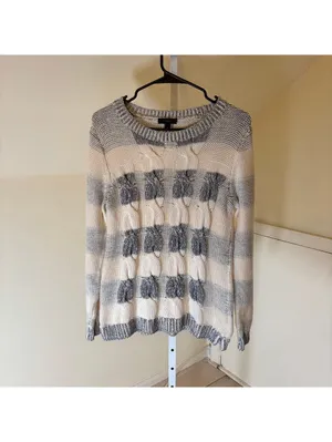 J. Crew EUC Women's White & Gray Marled Cable Knit Pullover Sweater Size XS thumbnail 3