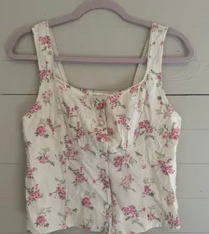 Lightweight Floral White Camisole with Pink Print thumbnail 1