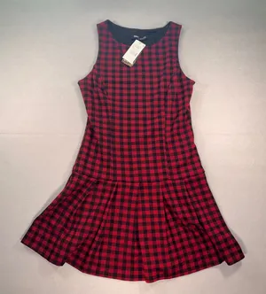 Honey & Sparkle Red Black Buffalo Plaid Drop Waist Pleated Dress M thumbnail 1