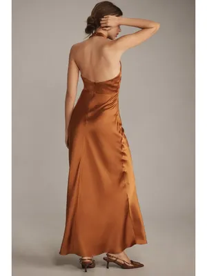 NWT Reformation Daniela in Copper Silk Halter Maxi Dress 4 thumbnail 6