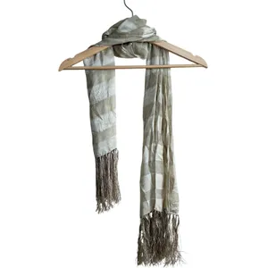 Unbranded Silk Blend Fringe Scarf OS Champagne Beige Women Chevron Weave thumbnail 4