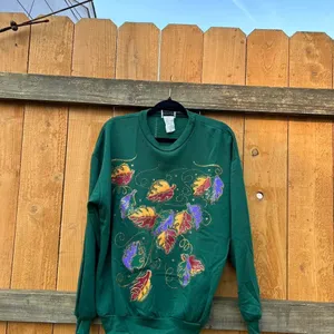 Vintage green sweatshirt by‎ improved living size medium. Fall leaves cozy thumbnail 4