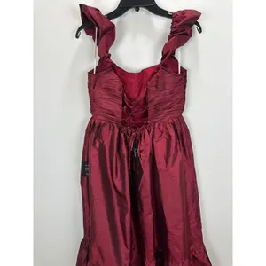 Lulus Poised Passion Wine Red Taffeta Pleated Ruffled Midi Dress Large NWT thumbnail 8